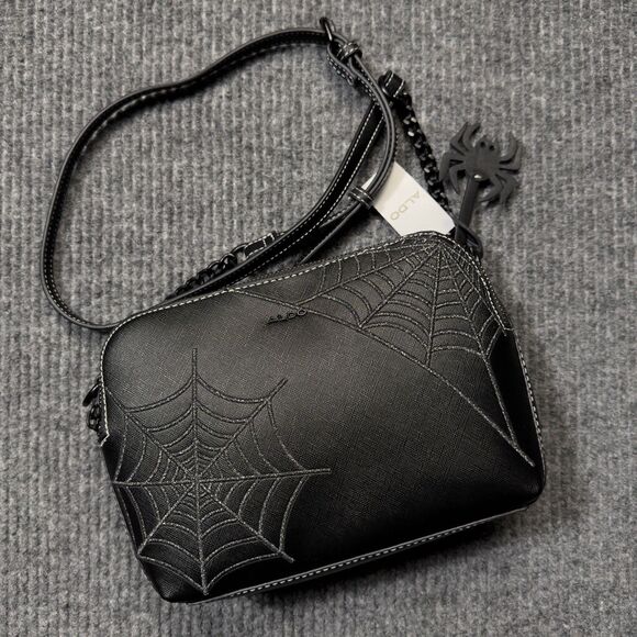 Aldo Handbags - Aldo Black Silver Spider Web Purse Crossbody Bag Spider Charm Halloween Goth NEW